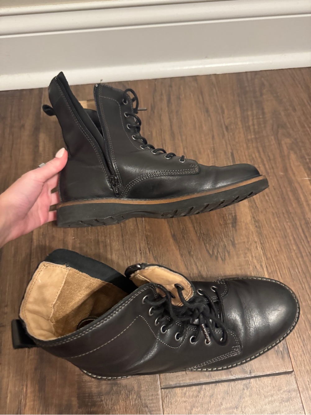 Taos Footwear Black Leather Women's Lace-Up Combat Boots with Side Zip